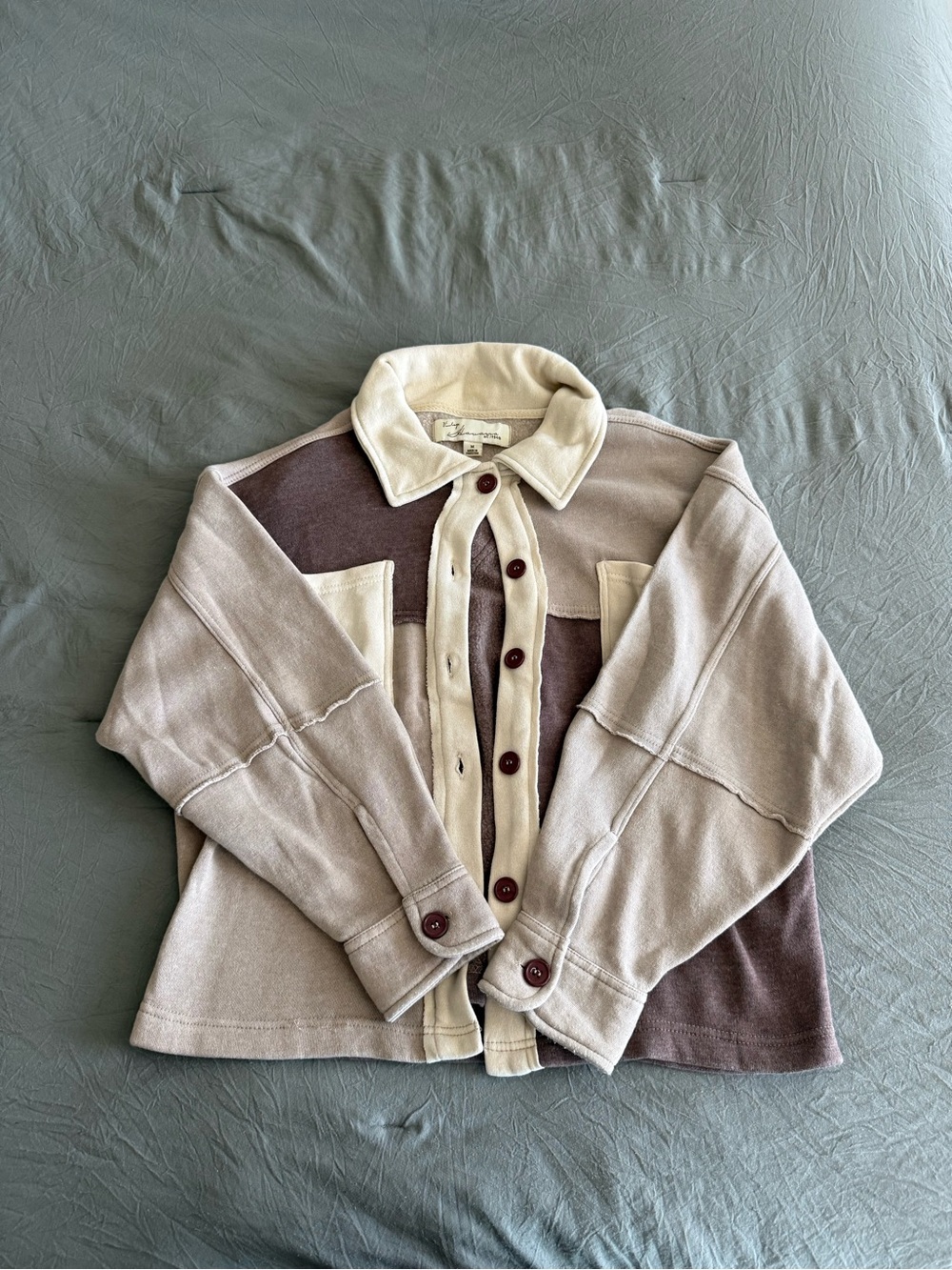 Vintage Beige and Brown Colorblock Button-Front Cardigan